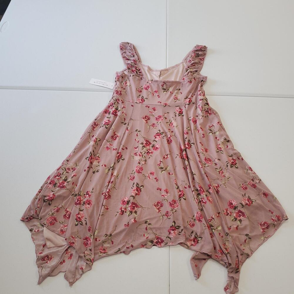 Y2K Fairy Grunge Whimsy Dress Women Large Pink Floral Handkerchief Hem Lace Boho - Picture 3 of 9